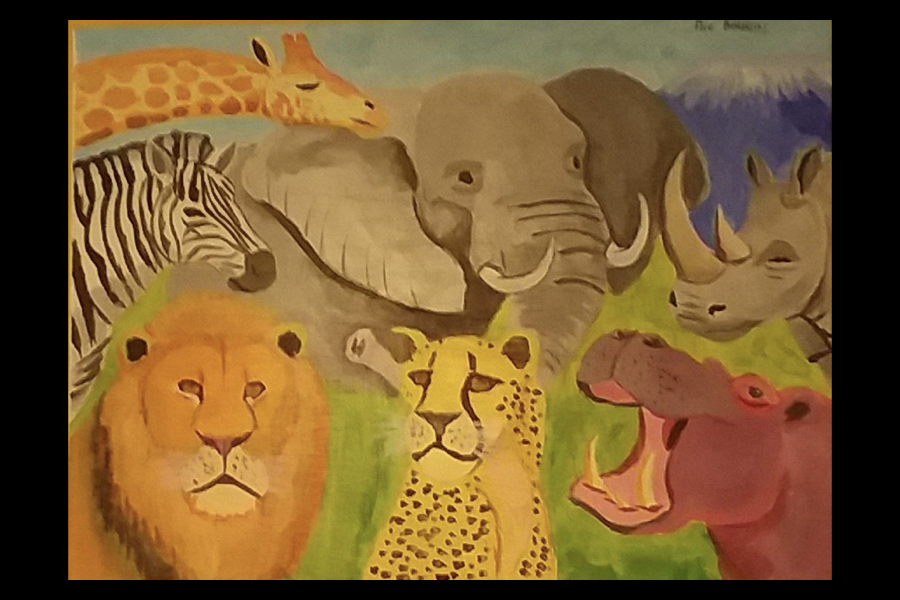 1 of 4, A painting containing African mammals.